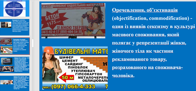Фрагменти презентації спікерок. Різновиди візуального сексизму